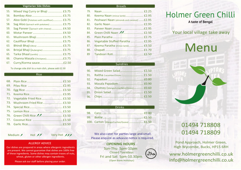 Our Menu Holmer Green Chilli